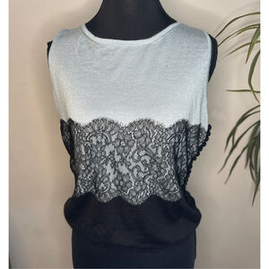 Authentic Christian Dior cashmere knit lace overlay top corset design M